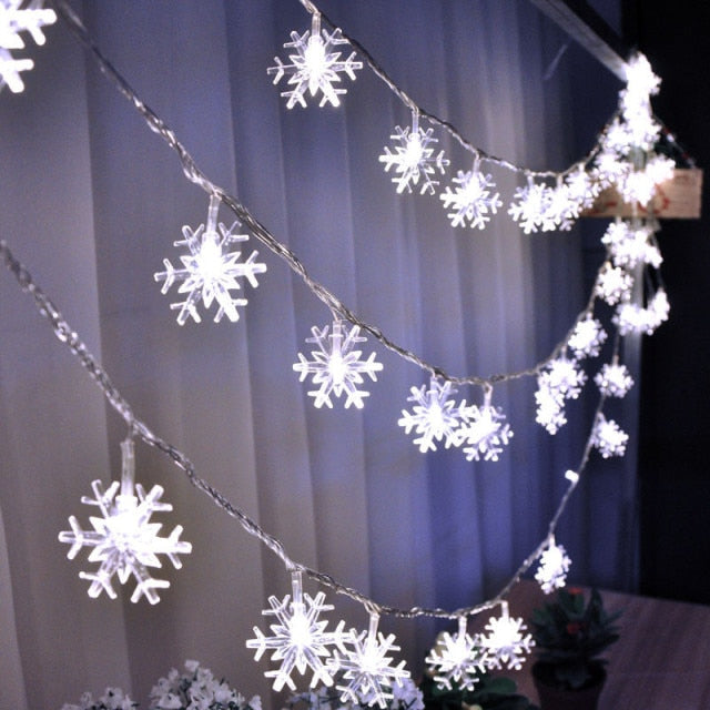LED Garland Holiday Snowflakes String Fairy Lights Hanging Ornaments