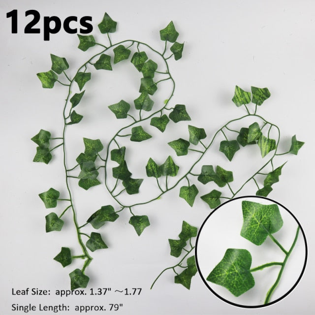 12pcs Artificial Plants LED Ivy Garland Fake Leaf Vines Room Decor