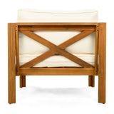 Patio Conversation Set with Foldable Acacia Wood Side Table and Cushions