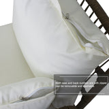 6PCS Outdoor Patio Balcony Natural Color Wicker Sofa Chair Set with Beige Cushion,Round Tempered Glass Table