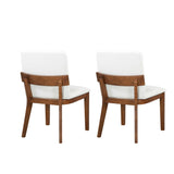 Modern Dining Chairs (Set of 2) With Glossy Upholstery - White / Walnut