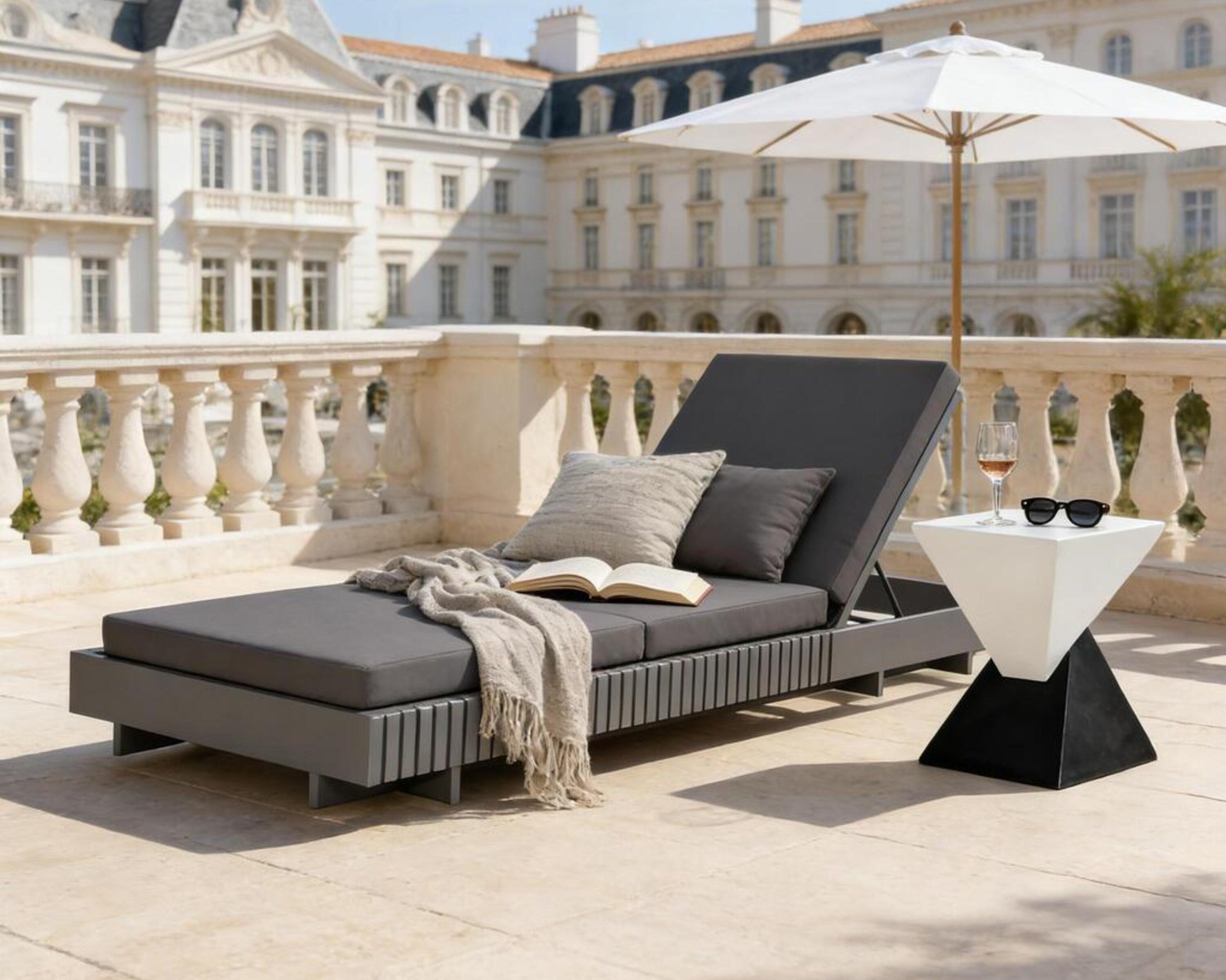 Dark Acacia Wood Chaise Lounge