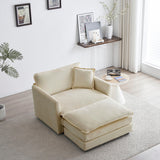 Modern Accent Chair with Ottoman in Beige Chenille