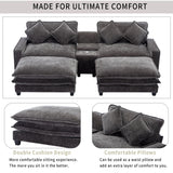 Modern Sectional Sofa With Removable Ottomans, USB Ports