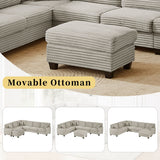 Upholstered U-Shaped Sectional Sofa with Movable Ottoman and Storage Pockets - Multiple Colors