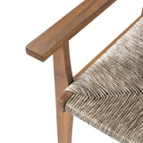Durable Outdoor Dining Chair with Acacia Wood Frame, Handwoven Wicker Seat, Brown Finish, Patio Garden Furniture, (Compatible with Matching Table) Set of 2