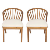 Outdoor Dining Chairs Set of 2, Acacia Wood Patio Chairs with Cushions