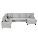 Upholstered U-Shaped Sectional Sofa with Movable Ottoman and Storage Pockets - Multiple Colors
