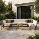 Acacia Wood Sectional Patio Furniture Set with Water-Resistant Cushions - Dark Gray or Teak+ Beige