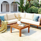 GO 4 Pieces Outdoor Acacia Wood Sofa Set with Coffee Table