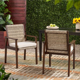 Outdoor Dining Chair Set with Acacia Wood & Wicker Rattan