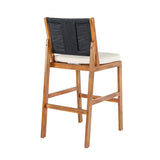 4 Pieces Arly Black Outdoor Bar Stool Solid Acacia Wood and Woven Wicker
