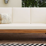 Topmax Outdoor Adjustable Patio Wooden Daybed Sofa Chaise Lounge with Cushions
