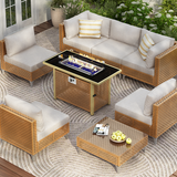 K&K 8-Piece Patio Furniture Set with Fire Pit Table