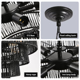 24" Rustic 5-Tier Black Hemp Rope Pendant Light Chandelier