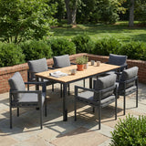 7 Piece Outdoor Dining Set With Table And 6 Chairs - Black / Gray / Teak