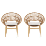 Cyril Outdoor Wicker Papasan Style Dining Chair with Teak Finished Legs - Set of 2