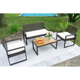 4 Piece Patio Furniture Set With Acacia Wood Table Top