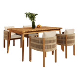 Outdoor Dining Set with Acacia Wood Table and 4 Chairs, Beige