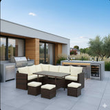 7 Piece Outdoor Dining Set With Cushions, Modular Sectional Sofa And Table