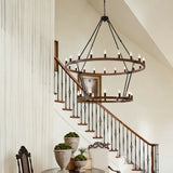 Large Solid Wood Wagon Wheel Chandelier, 2-Tier 32-Lights