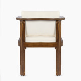 Outdoor Dining Chair Set of 2 with Curved Acacia Wood Arms, Brown Finish and Cream Cushions