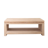 Modern Wood Coffee Table with Beaded Trim – 47 Rectangular Coffee Table with Open Storage Shelf, Light Natural Finish – Farmhouse & Coastal Living Room Furniture