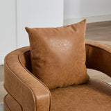 28.9"W Swivel Accent Open Back Barrel Chair in Brown PU