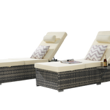 Outdoor Chaise Lounge Chair Set of 2 with Storage Patio Pool Chairs Tanning Lounges for Outside,Beach Rattan Recliners with Adjustable Backrest, Table, Cushion for Poolside Backyard Garden
