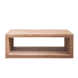 Rustic Beaded Edge Coffee Table – 47.6' Rectangular Center Table with Open Storage Shelf, Natural Finish, Modern Farmhouse Style