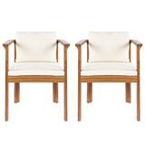 Outdoor Dining Chair Set of 2 with Curved Acacia Wood Arms