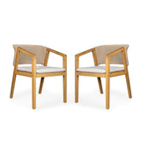 Outdoor Dining Set 1 Table 4 Chairs (Set of 5) - Teak / Beige