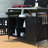 K&K Outdoor Kitchen Island with Rolling Bar Cart and Storage Cabinet