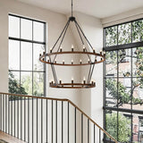 Large Solid Wood Wagon Wheel Chandelier, 2-Tier 32-Lights