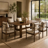 7-Piece Mid-Century Dining Set, 71" Rectangular Rubber Wood Dining Table