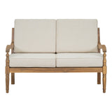 Outdoor Acacia Wood Loveseat with Cushions, Natural Finish with Beige Fabric