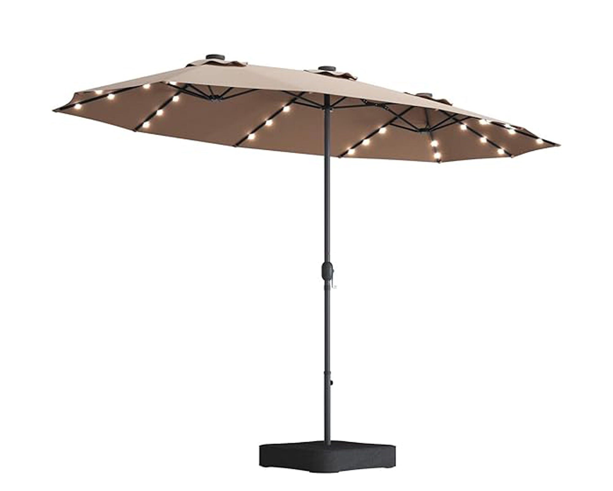 Double- Sided Outdoor Market Umbrella With Lights And Base
