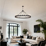 64 Inch Matte Black Wagon Wheel Chandelier With 30 Lights