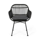 Outdoor Rattan Accent Chair With Metal Legs