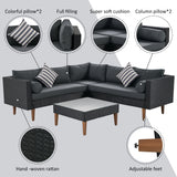 4-Pieces Outdoor Wicker Sofa Set with Colorful Pillows