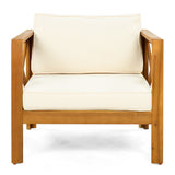 Patio Conversation Set with Foldable Acacia Wood Side Table and Cushions