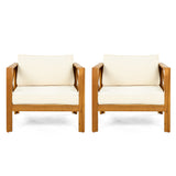 Outdoor Acacia Wood Club Wooden Armchair with Cushions (Set of 2)
