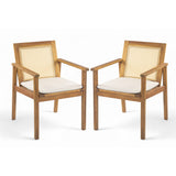 Preston Outdoor Dining Chair With Cushion Set of 2 - Teak / Beige