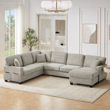 Upholstered U-Shaped Sectional Sofa with Movable Ottoman and Storage Pockets - Multiple Colors