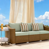 Rattan Wicker Seater Patio Couch with Cushions and Throw Pillows