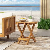Patio Conversation Set with Foldable Acacia Wood Table and Cushioned Armchairs