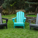 Adirondack Folding Chair with Dual Cup Holders - HDPE All-Weather Outdoor Chairs, Wood-Like Patio Chair for Backyard, Camping, Garden, Pool & Fire Pit, Black