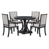5 Piece Dining Set Extendable Round Table And 4 Chairs - Black / Oak