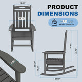Outdoor Rocking Chair Set of 2, HDPE Patio Rocking Chair for Adults, Oversized Outdoor Rocker for Porch Garden Lawn,Grey