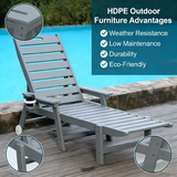 HDPE Chaise Lounge Chair Outdoor, Pool Lounge Chairs with 4-Position Adjustable Backrest, Supports Up to 360 LBS for Patio Poolside Deck Beach Backyard (grey)